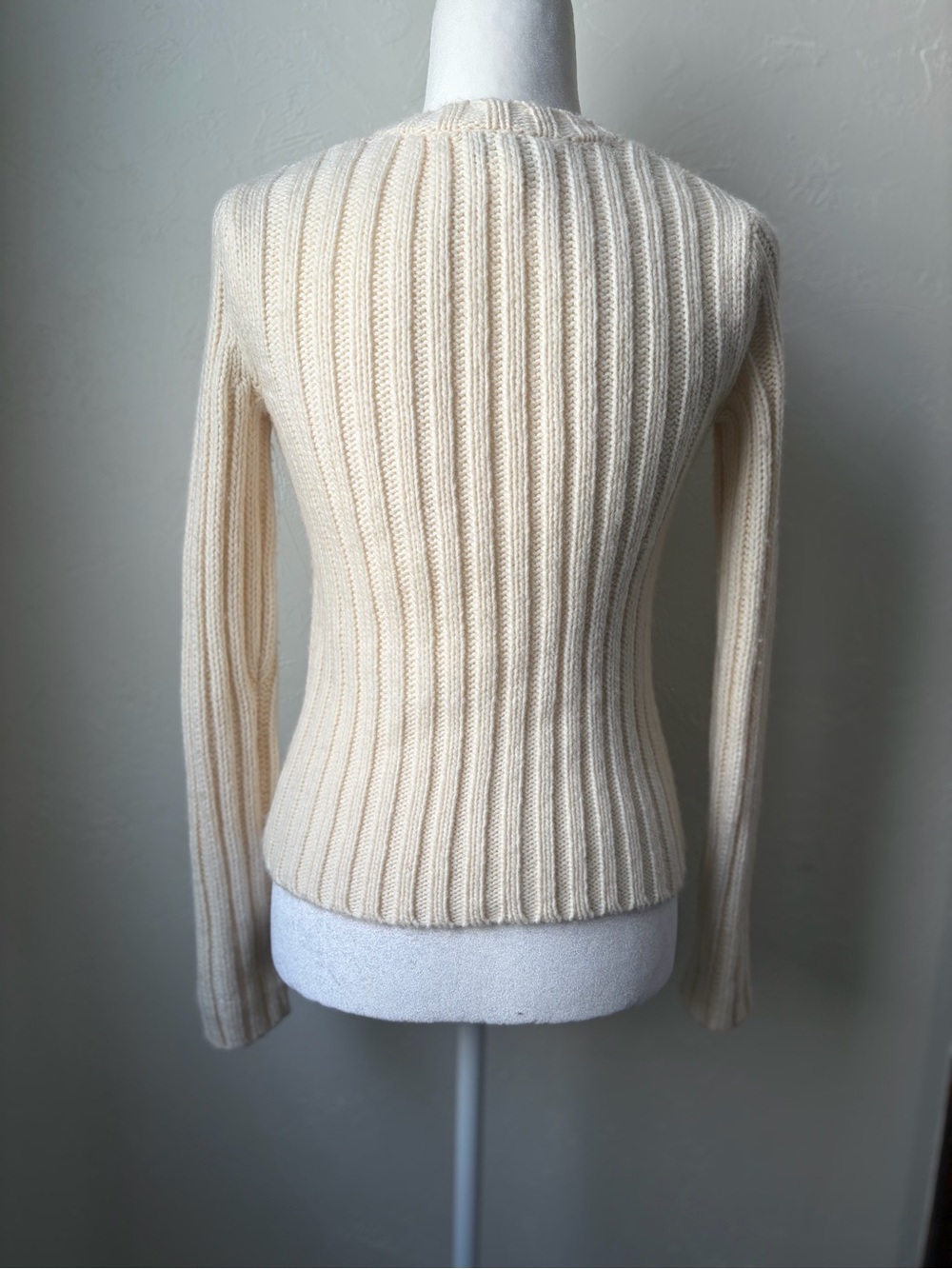 VTG Y2K LOFT Faux Fur Wool Blend Ribbed Cardigan Ivory XS - Picture 8 of 10